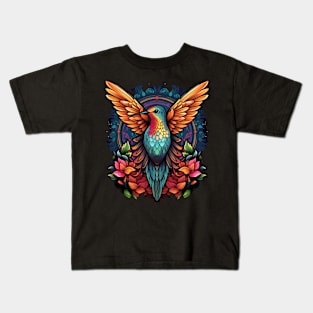 Hummingbird and Flowers Illustration Kids T-Shirt